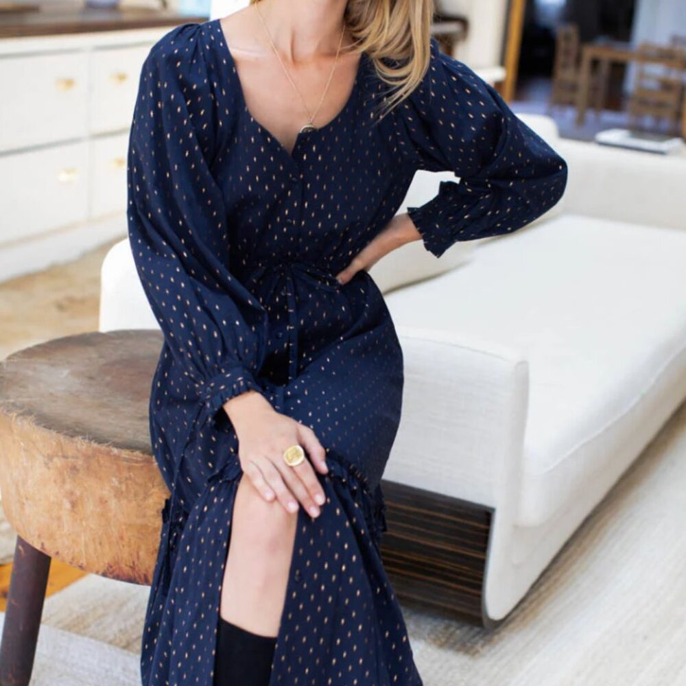 Emerson Fry - Lucy Lake Dress - Maritime Gold Dot Lurex